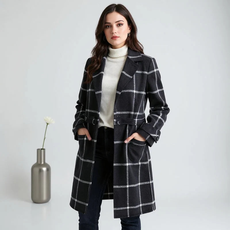 VALERIA™ | Elegant Wool Plaid Coat