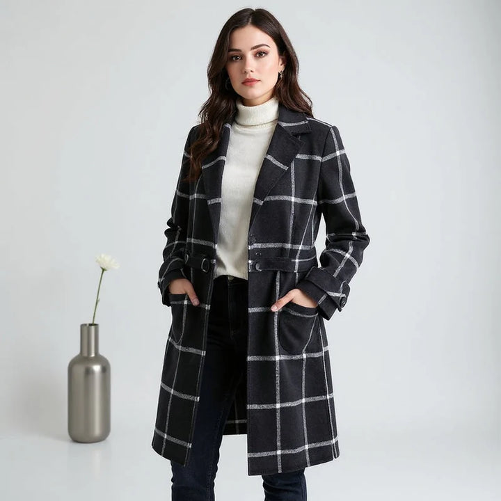 VALERIA™ | Elegant Wool Plaid Coat