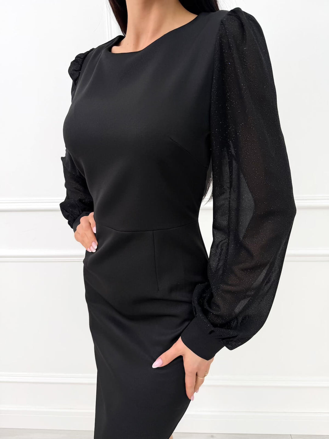 ANNA™ | Shimmering Dress with Decorative Sleeves