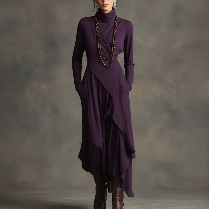 SANDARA™ | Draped Turtleneck Maxi Dress