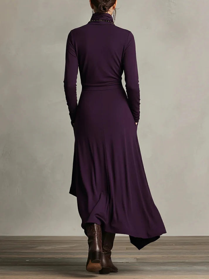 SANDARA™ | Draped Turtleneck Maxi Dress