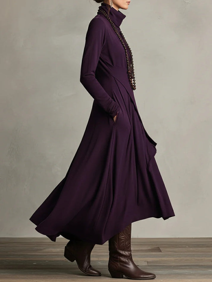 SANDARA™ | Draped Turtleneck Maxi Dress