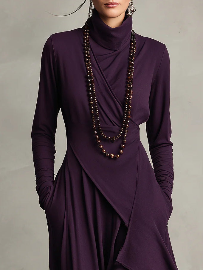 SANDARA™ | Draped Turtleneck Maxi Dress