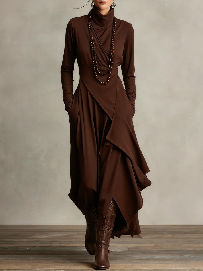 SANDARA™ | Draped Turtleneck Maxi Dress