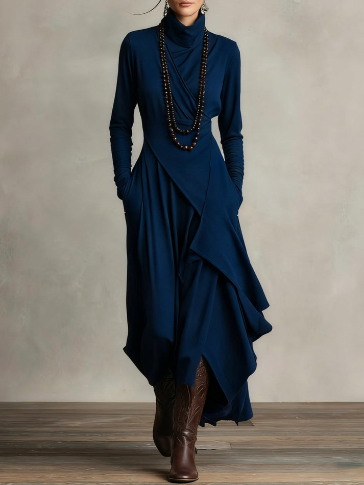 SANDARA™ | Draped Turtleneck Maxi Dress