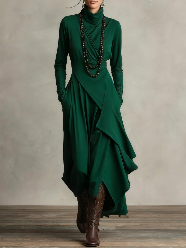 SANDARA™ | Draped Turtleneck Maxi Dress