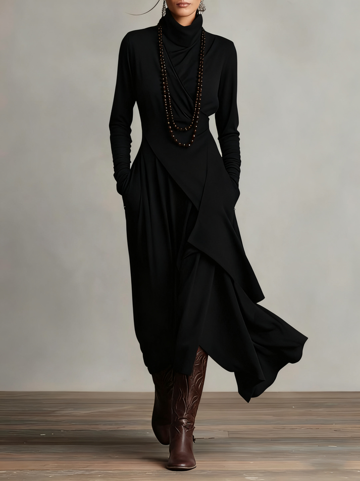SANDARA™ | Draped Turtleneck Maxi Dress