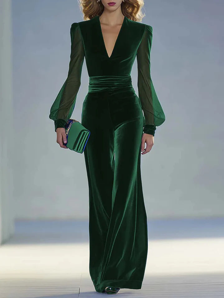 SABRINA™ | Velvet V-Neck Long Jumpsuit