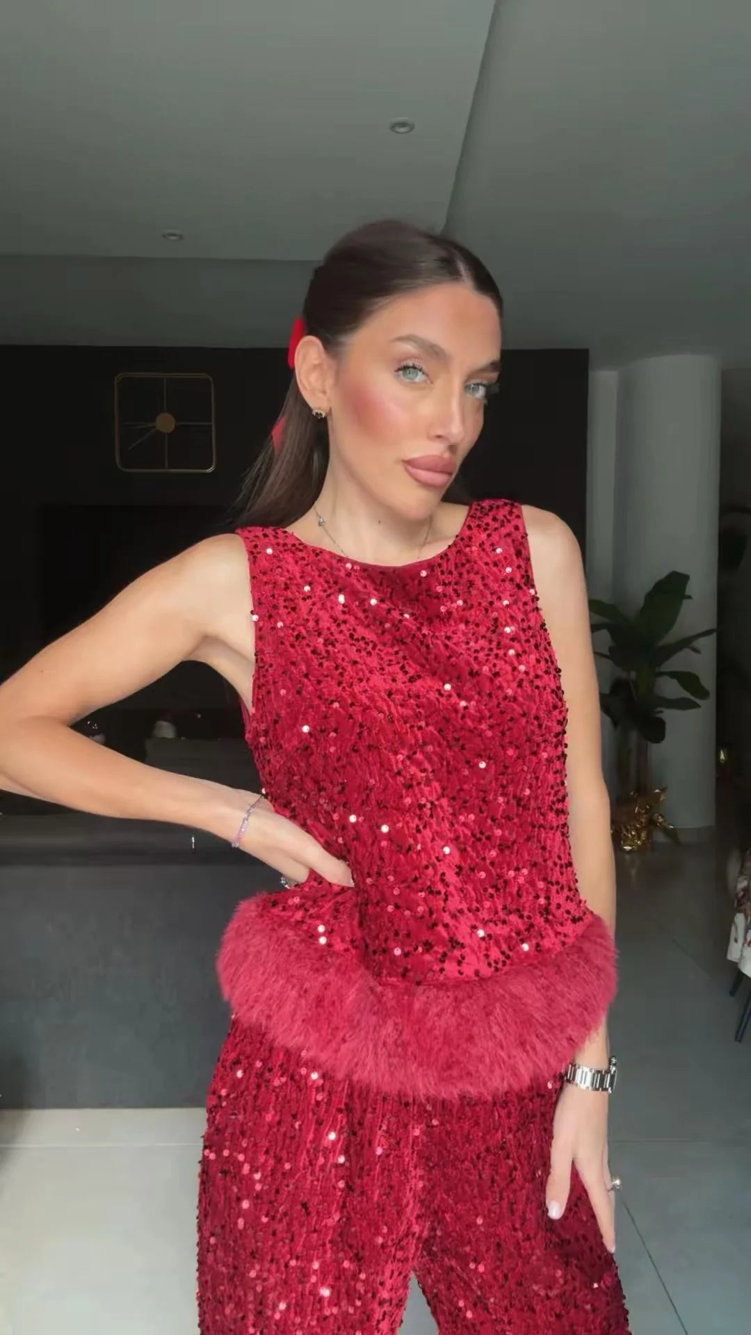 LAURIE™ | Feather-Trim Two-Piece Set