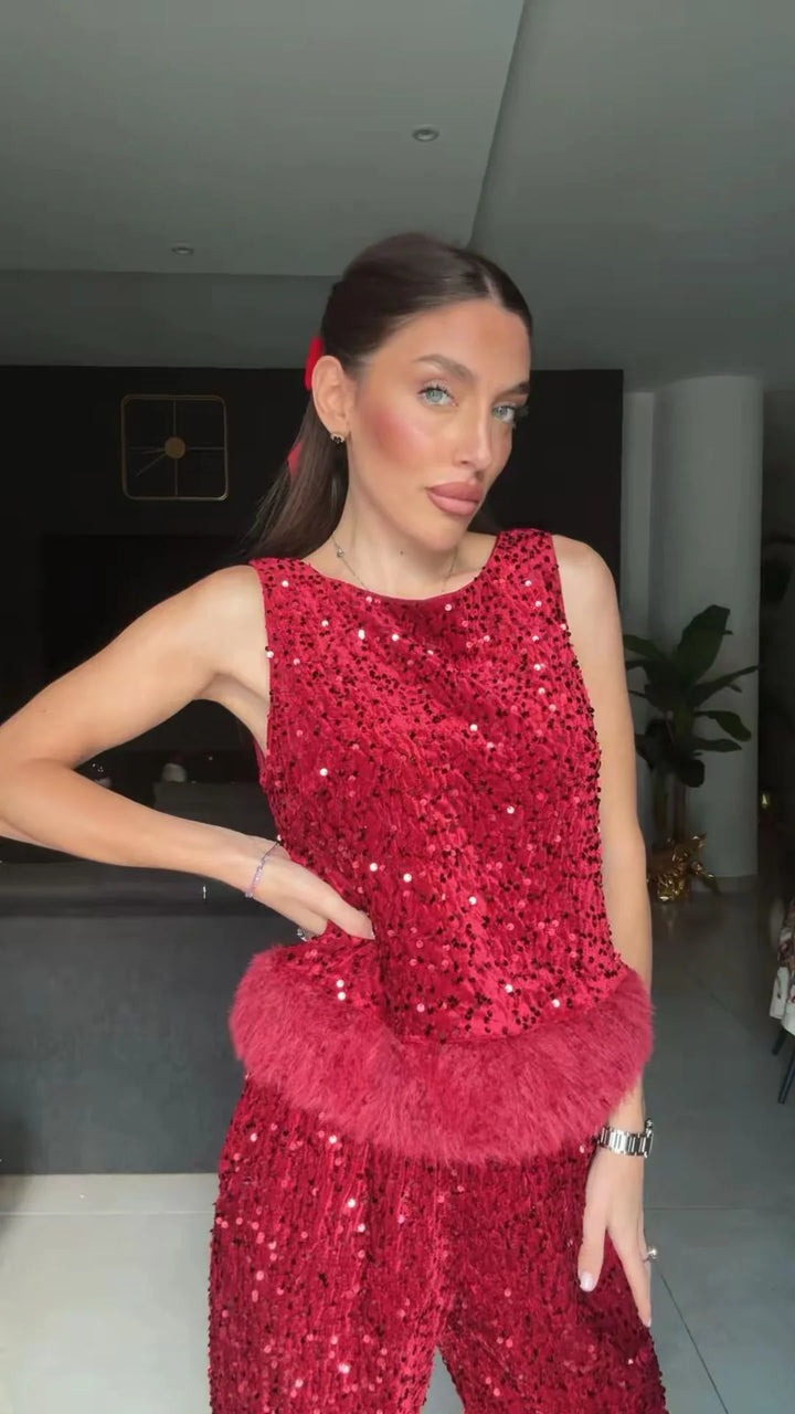 LAURIE™ | Feather-Trim Two-Piece Set