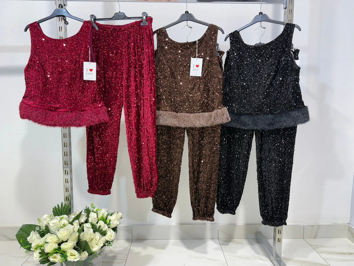 LAURIE™ | Feather-Trim Two-Piece Set